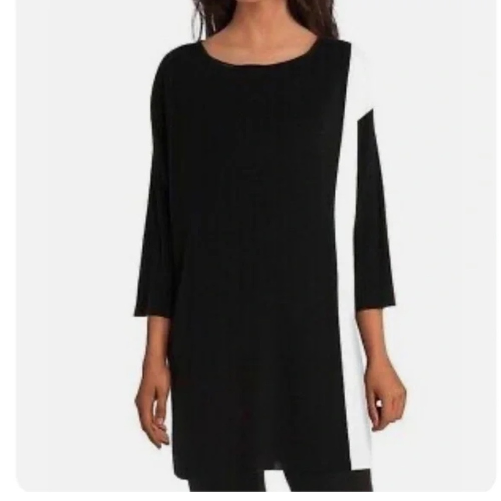 Eileen Fisher Colorblock Tencel Tunic Style Sweater Black and White Sz M EUC!